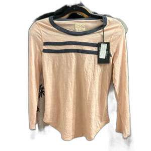 New Chaser Blocked long sleeve T shirt. Blush and denim blue accent stripes